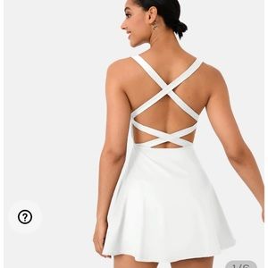 Halara white athletic dress with shorts on the side.